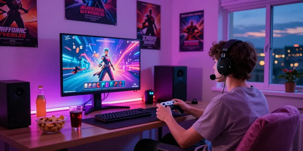 Play free porn games online in an engaging and vibrant gaming setup with colorful LED lights.