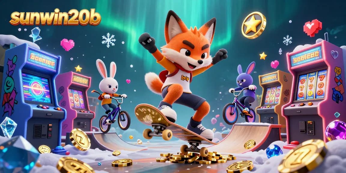 Experience thrilling gaming adventures in sunwin20b with colorful 3D casino-themed elements and energetic characters.