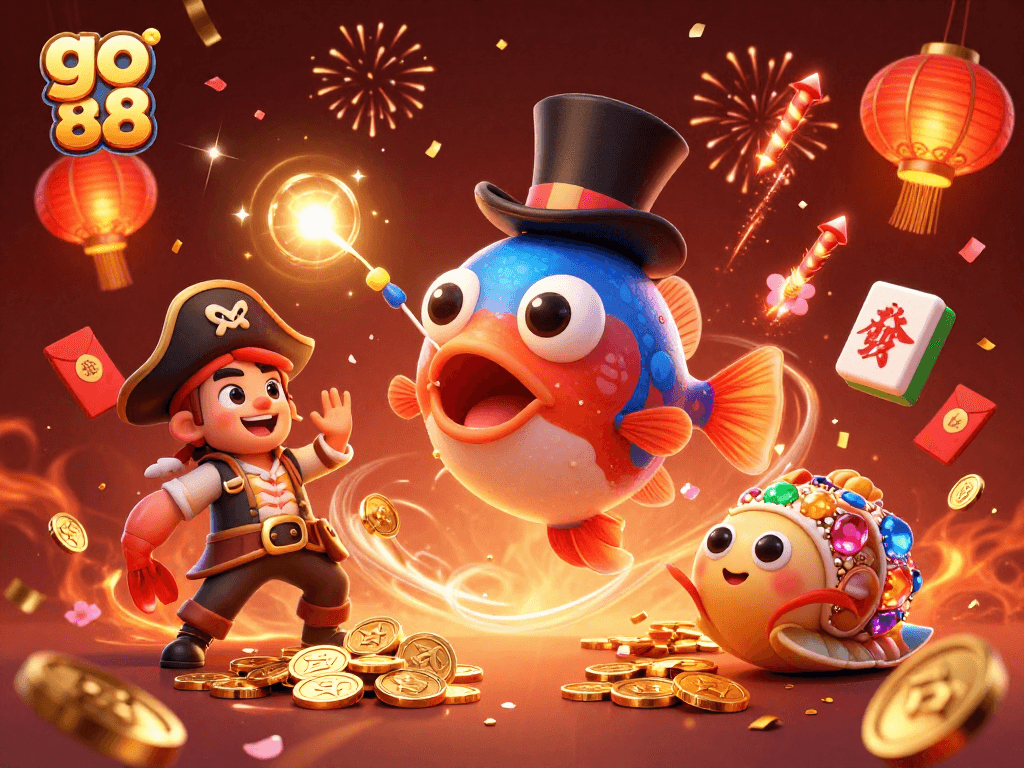 Join the excitement with go 88 as the anglerfish lures golden coins in this vibrant casino scene.