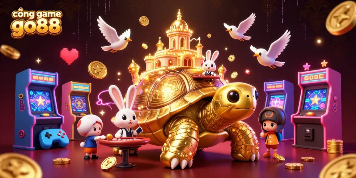 Experience the thrilling cổng game go88 with a golden tortoise casino and vibrant game elements.