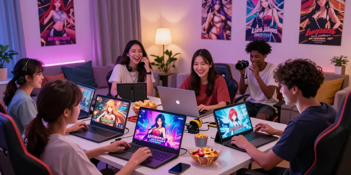 Engaged players explore online hentai games in a cozy setting.