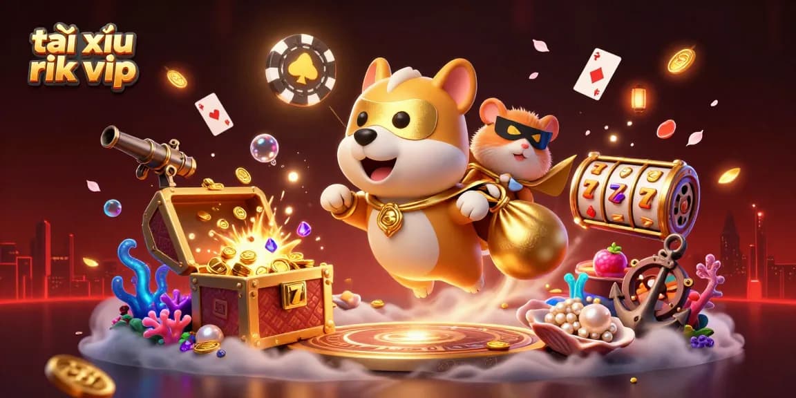 Experience the excitement of tài xỉu rik vip with a superhero dog and hamster in a vibrant casino adventure.