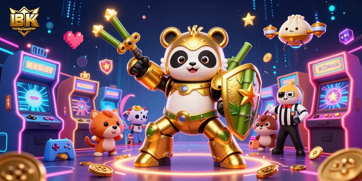 Experience thrilling gameplay at sunwin, featuring a mech-suit panda in an animated casino arena.