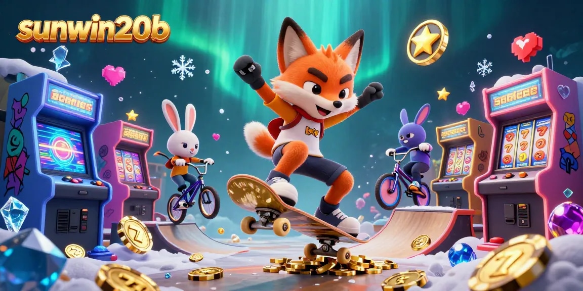 Experience thrilling gaming adventures in sunwin20b with colorful 3D casino-themed elements and energetic characters.