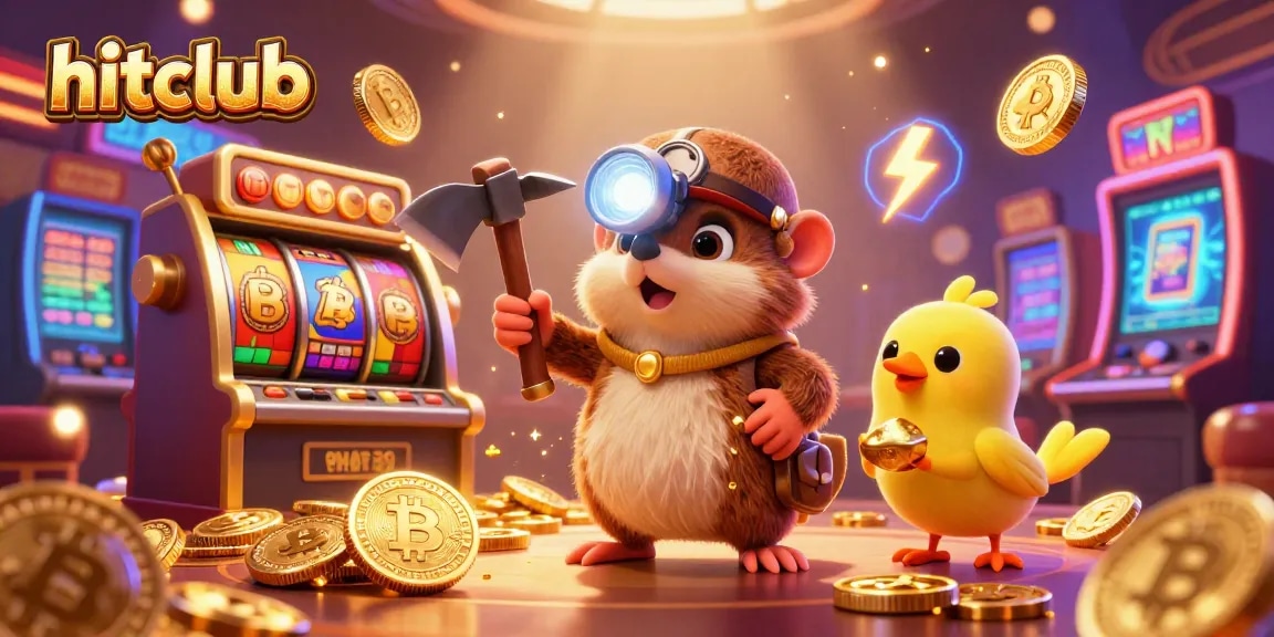 Engage with hitclub as the treasure hunter mole explores a vibrant casino filled with golden slot machines.