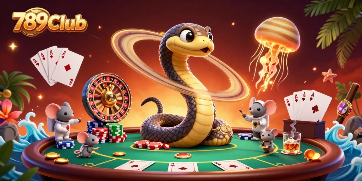 Place bets with 789Club's animated cosmic casino scene featuring vibrant characters and dynamic game elements.
