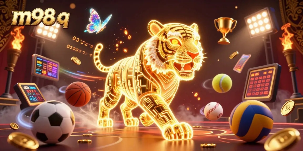 Engage with m98 q in a vibrant casino scene filled with dynamic sports elements and luxury visuals