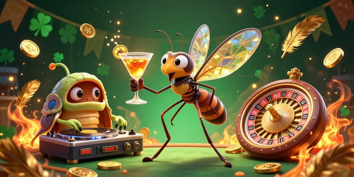 Experience the excitement of 8XBET with a lively scene of a mosquito mascot, trilobite DJ, and ammonite roulette wheel.