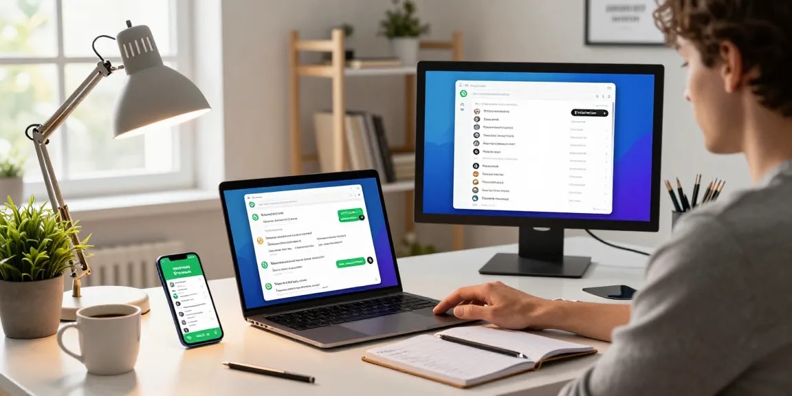 Using WhatsApp電腦版 in a modern home office for efficient communication.