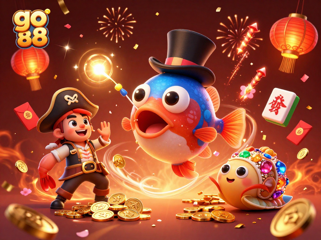 Join the excitement with go 88 as the anglerfish lures golden coins in this vibrant casino scene.