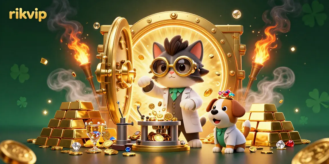 Engage in exhilarating games at Rikvip casino with a vibrant, action-packed 3D scene showcasing a mad scientist theme.
