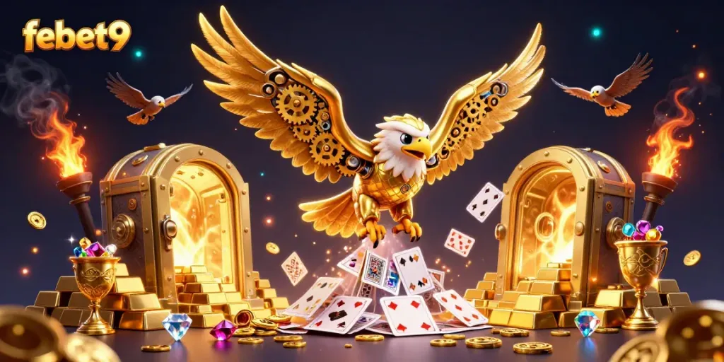 Experience epic wins with a cybernetic golden eagle in a vibrant and rich febet9 casino adventure.