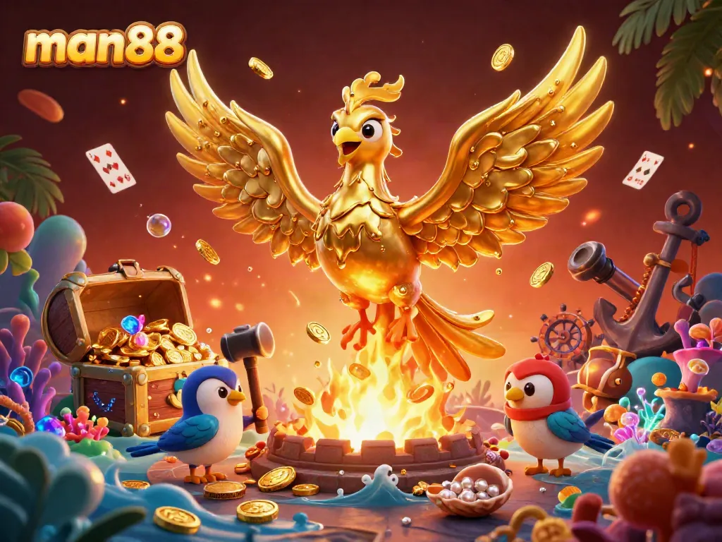 Experience man88's exciting casino action with stunning visuals of gold and game elements.