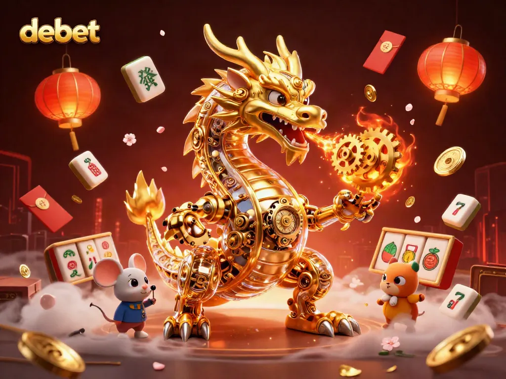 Experience the immersive world of debet with golden dragons and vibrant casino elements.