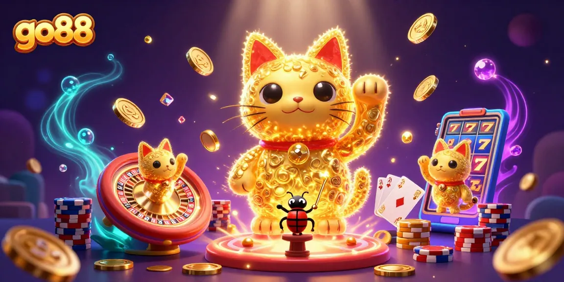 Engage with go88's vibrant casino experience through a whimsical 3D celebration of luck and winners.